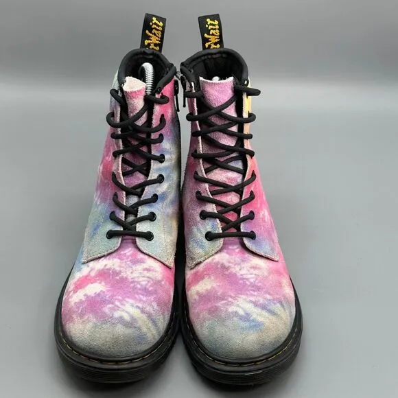 Dr. Martens Pink Tie Dye Junior 1460 Pascal Kids Girls Size 6 Lace up Boots Shoe