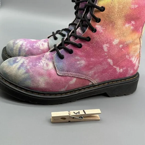 Dr. Martens Pink Tie Dye Junior 1460 Pascal Kids Girls Size 6 Lace up Boots Shoe