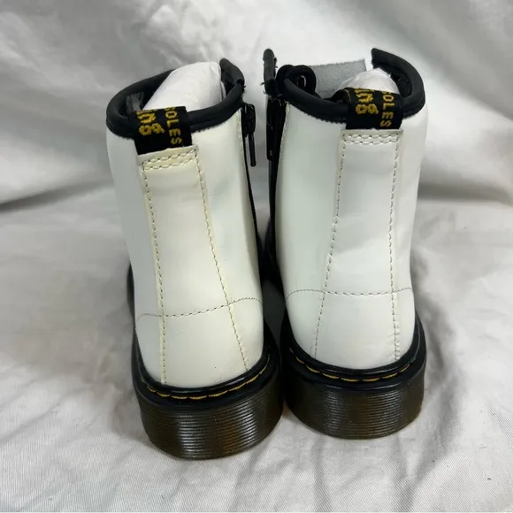 Dr. Martens Romario 1460 white leather lace up side zip boots girls 2 NWOB