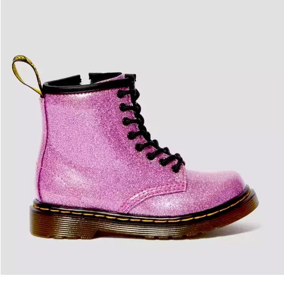 Dr. Martens Toddler Girls Glitter 1460 J Ankle Boots Size 11 Dark Pink/Black