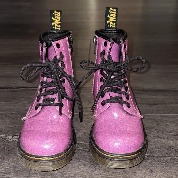 Dr. Martens Toddler Girls Glitter 1460 J Ankle Boots Size 11 Dark Pink/Black