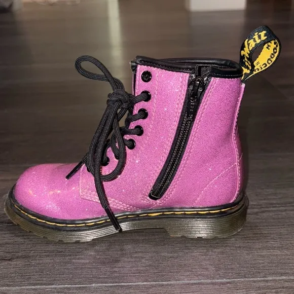 Dr. Martens Toddler Girls Glitter 1460 J Ankle Boots Size 11 Dark Pink/Black