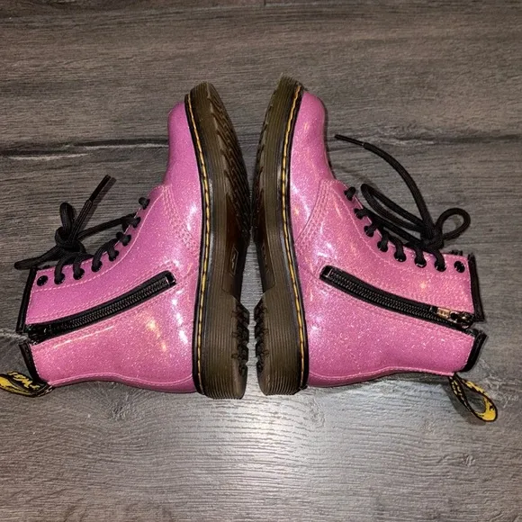 Dr. Martens Toddler Girls Glitter 1460 J Ankle Boots Size 11 Dark Pink/Black