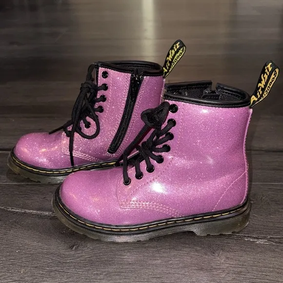 Dr. Martens Toddler Girls Glitter 1460 J Ankle Boots Size 11 Dark Pink/Black