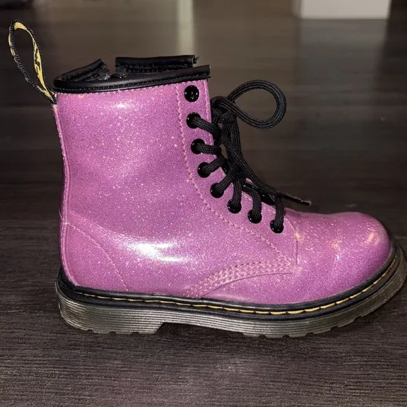 Dr. Martens Toddler Girls Glitter 1460 J Ankle Boots Size 11 Dark Pink/Black
