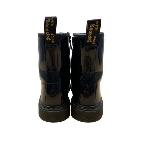 Dr. Martens Youth Black Patent Leather With Side Zipper Lace-Up Boots Size 5 US