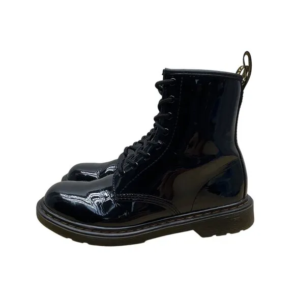 Dr. Martens Youth Black Patent Leather With Side Zipper Lace-Up Boots Size 5 US