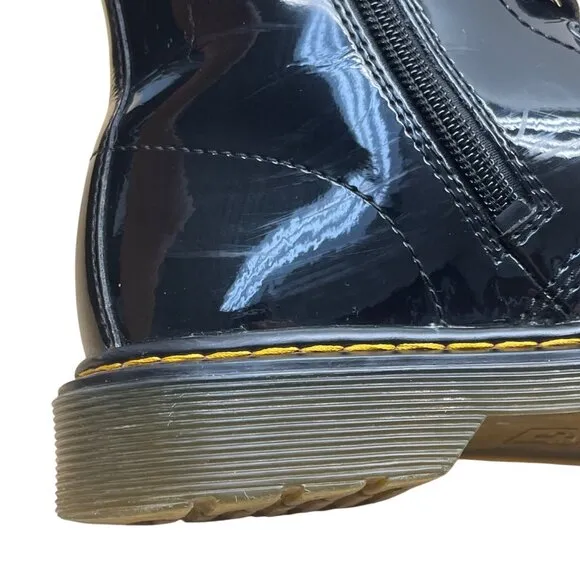 Dr. Martens Youth Black Patent Leather With Side Zipper Lace-Up Boots Size 5 US