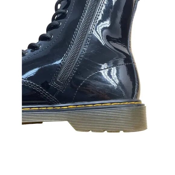 Dr. Martens Youth Black Patent Leather With Side Zipper Lace-Up Boots Size 5 US