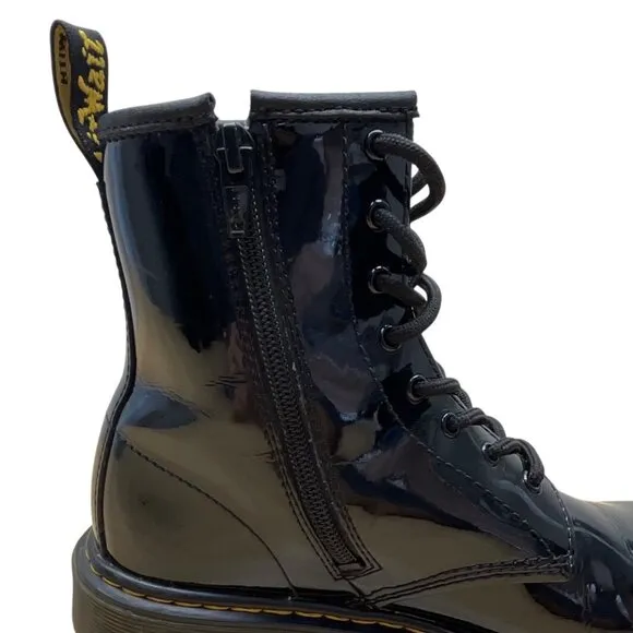 Dr. Martens Youth Black Patent Leather With Side Zipper Lace-Up Boots Size 5 US