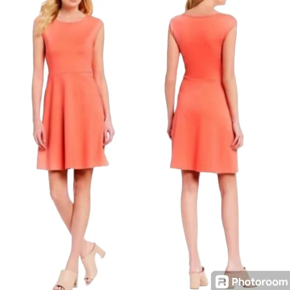 Draper James Coral Sleeveless Boat Neck Fit and Flare Stretch Knit Dress X-Large