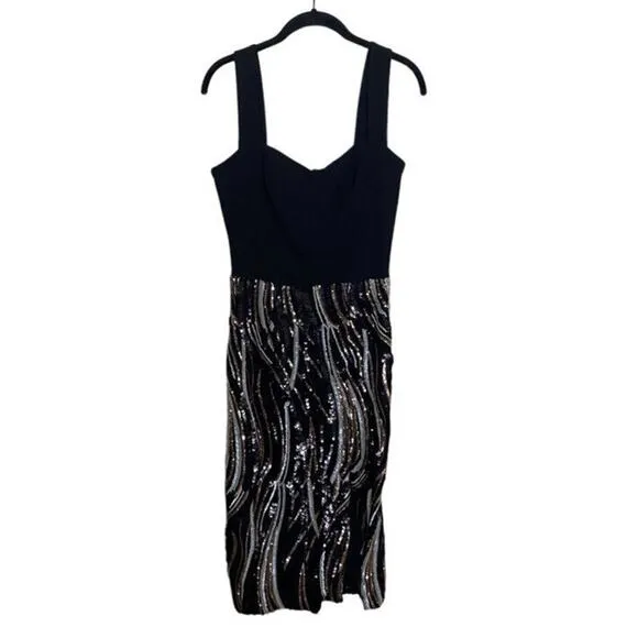 Dress the Population NWT Sweetheart Neck Black Sequin Cocktail Dress size Small