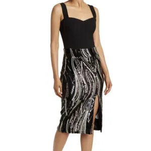 Dress the Population NWT Sweetheart Neck Black Sequin Cocktail Dress size Small