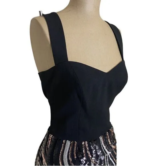 Dress the Population NWT Sweetheart Neck Black Sequin Cocktail Dress size Small