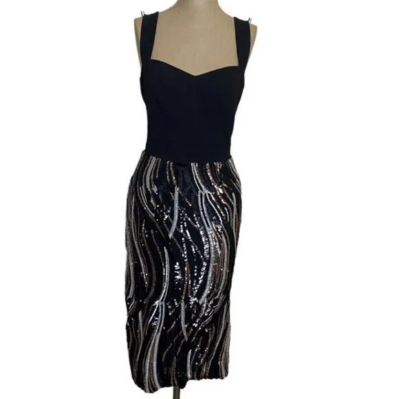 Dress the Population NWT Sweetheart Neck Black Sequin Cocktail Dress size Small