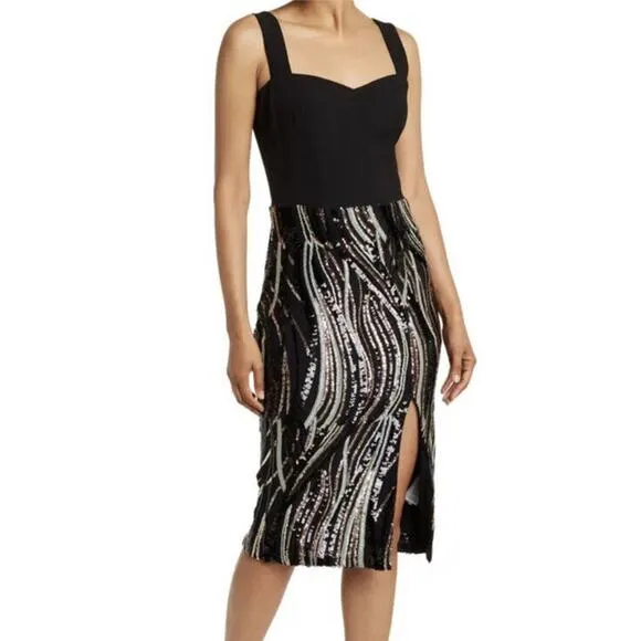 Dress the Population NWT Sweetheart Neck Black Sequin Cocktail Dress size Small