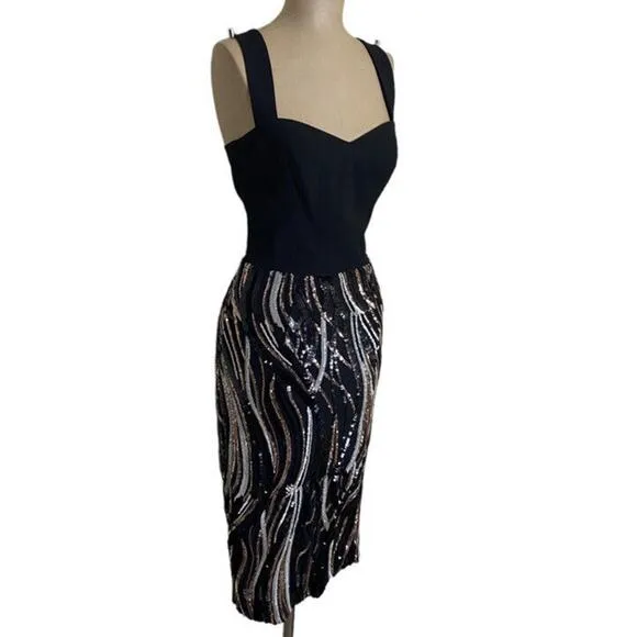 Dress the Population NWT Sweetheart Neck Black Sequin Cocktail Dress size Small