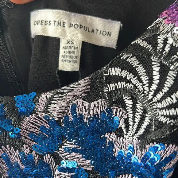 Dress the Population Uma Floral Dress in Black Multi Size XS