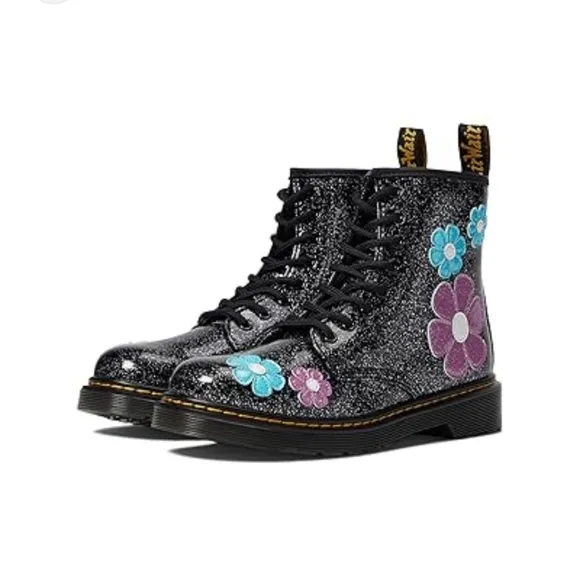 Dr.Martens 1460 Girls AirWairCosmic Glitter Flower Boots'Black Pink Blue