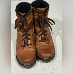 Dromedaris Ankle Boots Side Zip Lace Up Brown Distressed Women Size 38 7.5/8