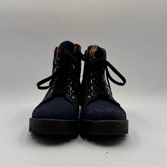 Dromedaris Women’s 39 Blue Side Zip Kodiak Tartan Plaid Ankle Boots