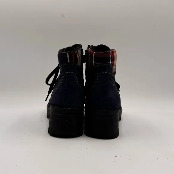 Dromedaris Women’s 39 Blue Side Zip Kodiak Tartan Plaid Ankle Boots