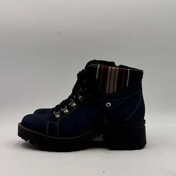 Dromedaris Women’s 39 Blue Side Zip Kodiak Tartan Plaid Ankle Boots