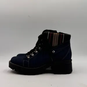 Dromedaris Women’s 39 Blue Side Zip Kodiak Tartan Plaid Ankle Boots