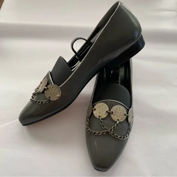 d’Rosana by Charna Vintage Made in Italy Leather Hammered Charm Flats Size 7.5