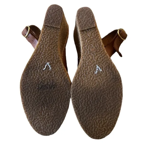 Dune London Camel Leather Slingback Peep Toe Straw Espadrille Wedges Sandals  8