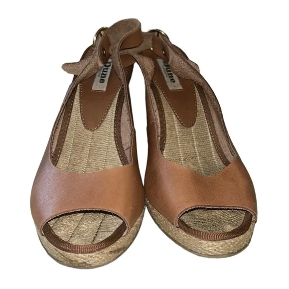 Dune London Camel Leather Slingback Peep Toe Straw Espadrille Wedges Sandals  8
