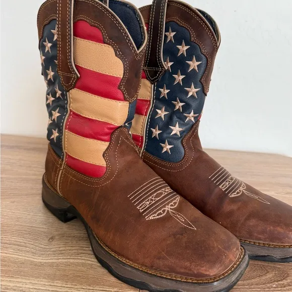Durango Lady Rebel Patriotic Pull On Leather Western Flag Boots 10&quot; Women's 9