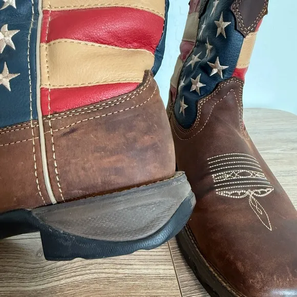 Durango Lady Rebel Patriotic Pull On Leather Western Flag Boots 10&quot; Women's 9