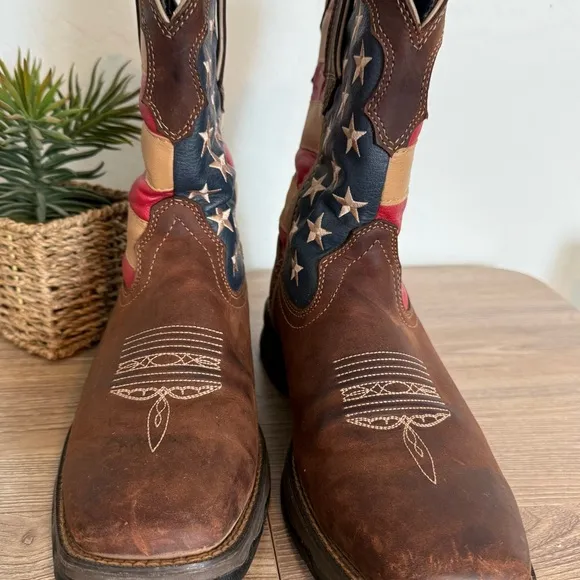 Durango Lady Rebel Patriotic Pull On Leather Western Flag Boots 10&quot; Women's 9