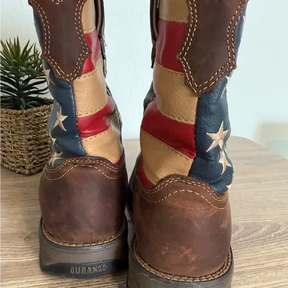 Durango Lady Rebel Patriotic Pull On Leather Western Flag Boots 10&quot; Women's 9