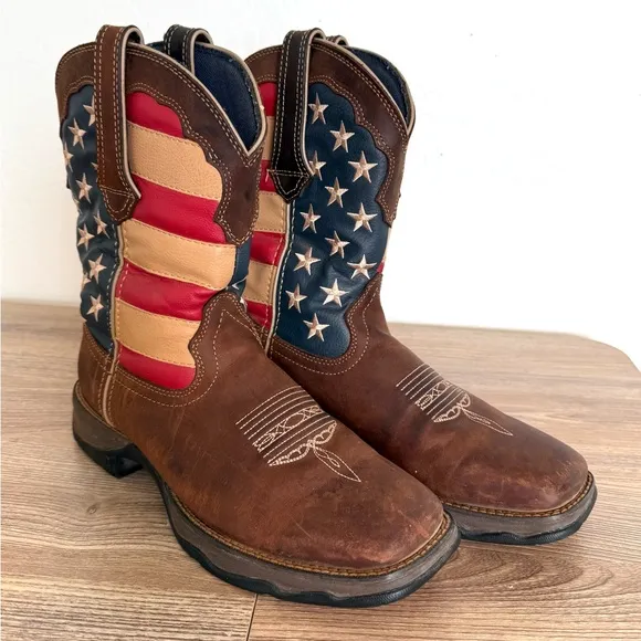 Durango Lady Rebel Patriotic Pull On Leather Western Flag Boots 10&quot; Women's 9