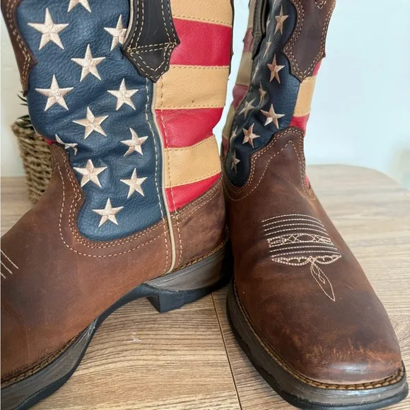 Durango Lady Rebel Patriotic Pull On Leather Western Flag Boots 10&quot; Women's 9