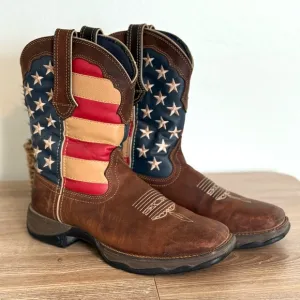 Durango Lady Rebel Patriotic Pull On Leather Western Flag Boots 10&quot; Women's 9