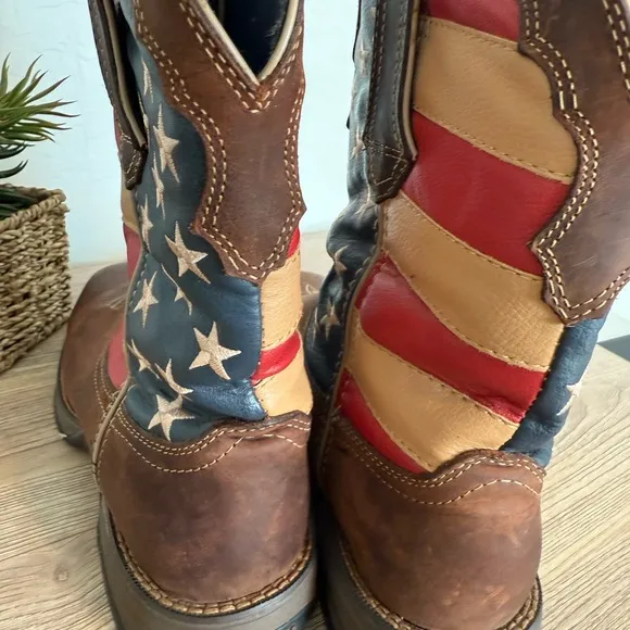 Durango Lady Rebel Patriotic Pull On Leather Western Flag Boots 10&quot; Women's 9