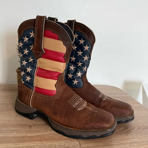 Durango Lady Rebel Patriotic Pull On Leather Western Flag Boots 10&quot; Women's 9