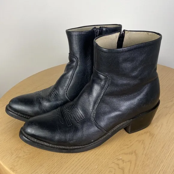 Durango Men's 8.5 Leather R Toe Side Zip Western Ankle Boot Retro Cowboy Cowgirl