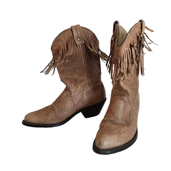 Durango Vintage Womens Leather Fringe Concho Cowboy Western Boots Size 7