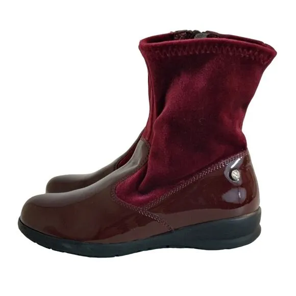 E Naturino Kids Girls Burgundy Maroon Patent Leather Velvet Sock Boots 27 10.5
