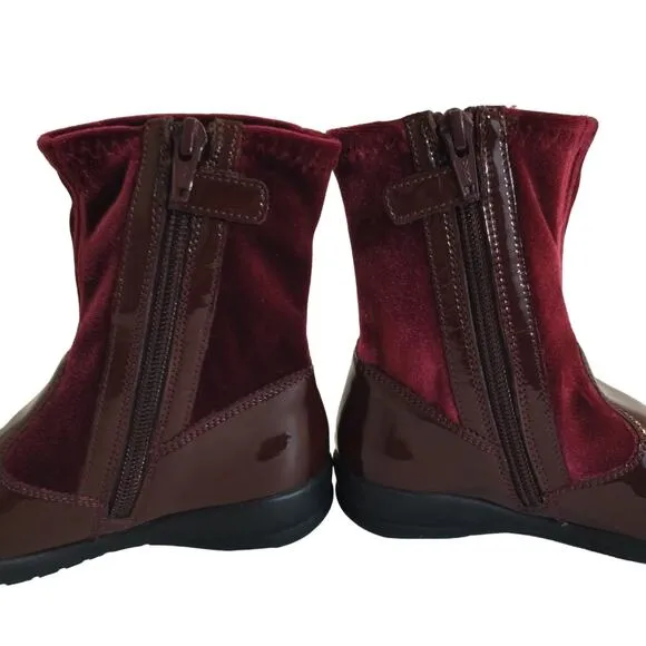 E Naturino Kids Girls Burgundy Maroon Patent Leather Velvet Sock Boots 27 10.5