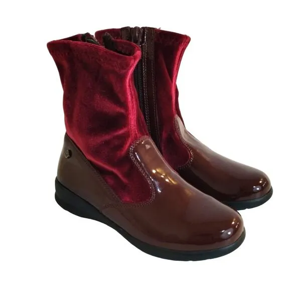 E Naturino Kids Girls Burgundy Maroon Patent Leather Velvet Sock Boots 27 10.5
