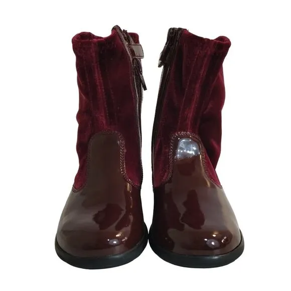 E Naturino Kids Girls Burgundy Maroon Patent Leather Velvet Sock Boots 27 10.5