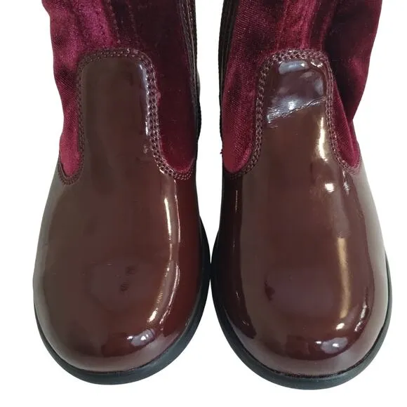 E Naturino Kids Girls Burgundy Maroon Patent Leather Velvet Sock Boots 27 10.5