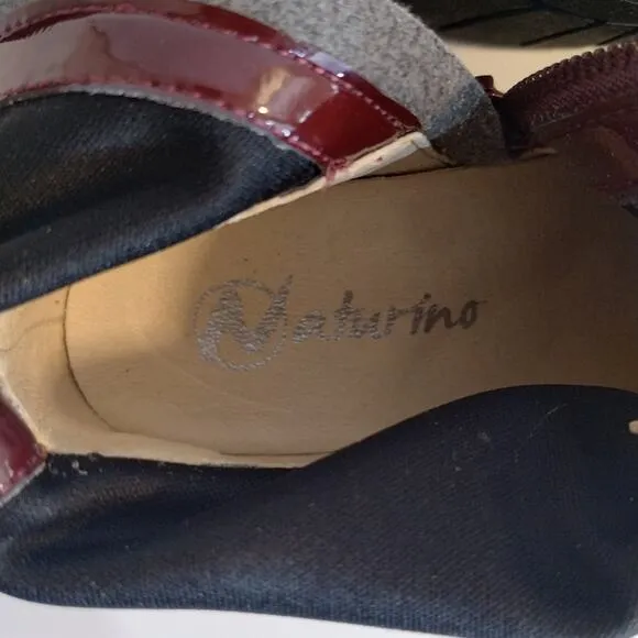 E Naturino Kids Girls Burgundy Maroon Patent Leather Velvet Sock Boots 27 10.5