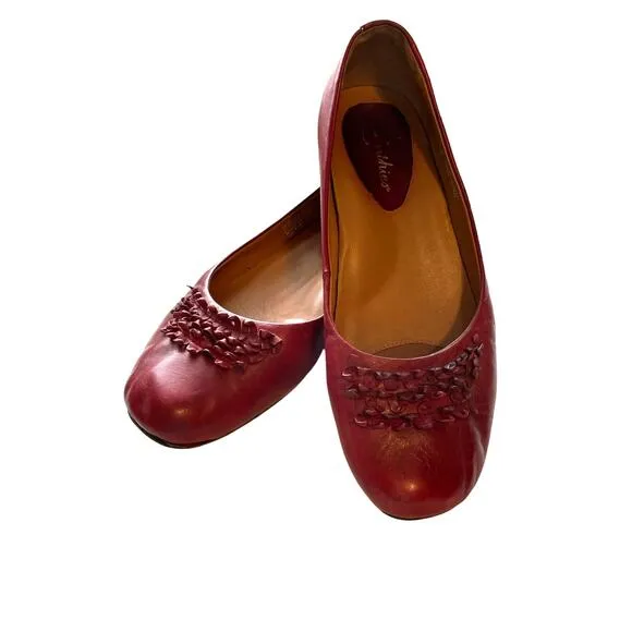 Earthies Valla red leather flats solid comfortable arch support ballet  8.5