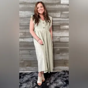 easel voile sage striped button front sleeveless maxi dress ED23598